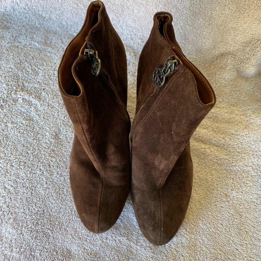 Sam Edelman Brown Suede Wedge Ankle Boots Size 8M Leather Zip Booties